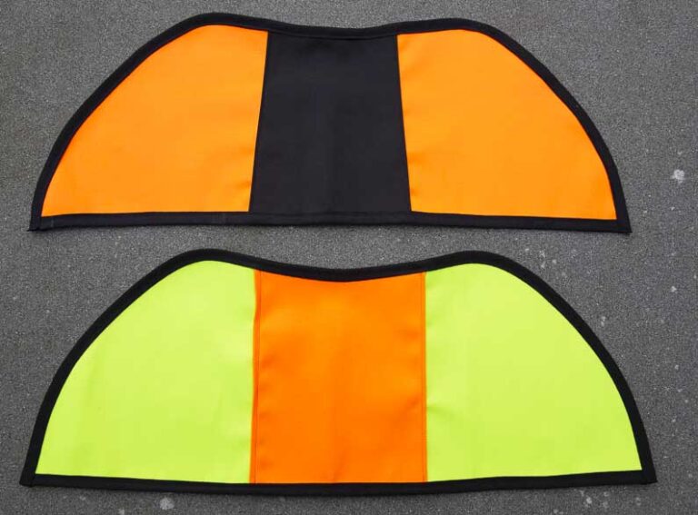 Rund. Neon-Orange/sort & Neon-gul/neon-orange. (195,-)